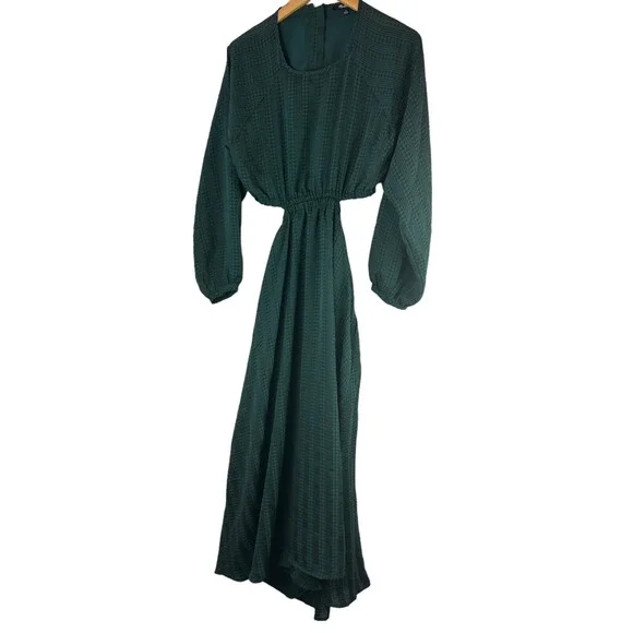 Madewell Long Sleeve Cutout Midi Dress Smoky Spruce Green Black Women's Medium - Picture 2 of 16